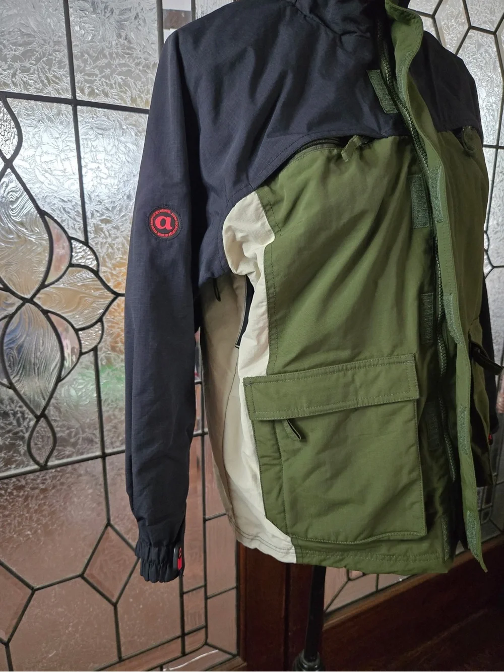 Airwalk Olive, Black & White Colorblock Raincoat